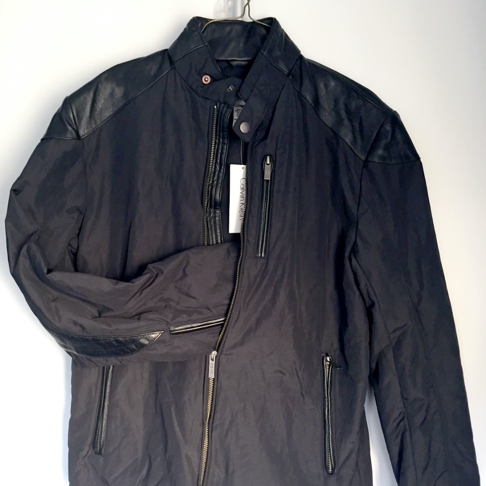Calvin Klein Mens Leather Biker Jacket Sm $248 NWT